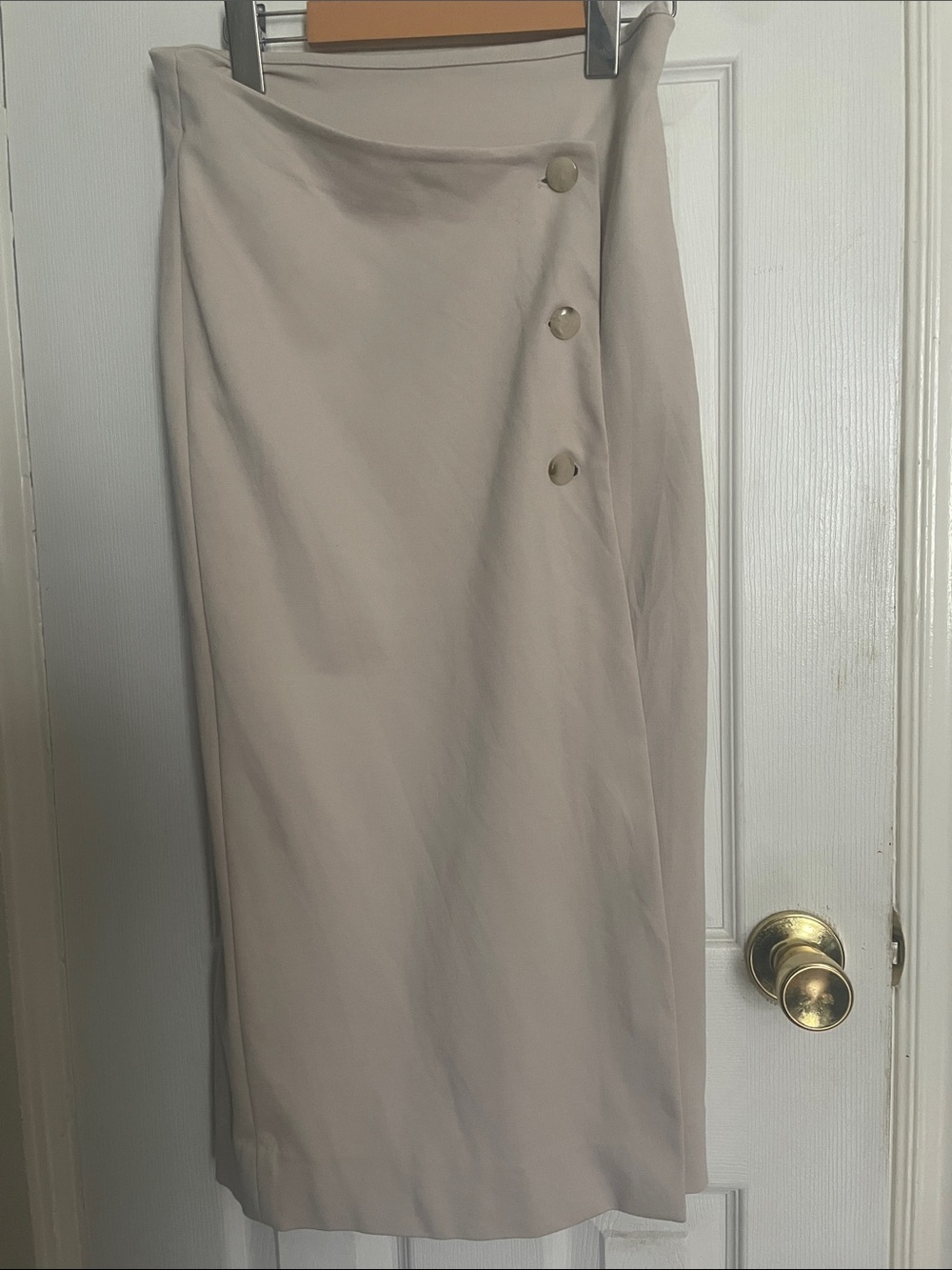 Babaton Wrap Front Button Midi Pencil Skirt Beige Size 2
